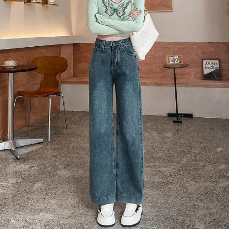 Narrow Version Straight Jeans for Women's New Winter Retro Light Blue Small Casual Loose Wide-leg Pants XL