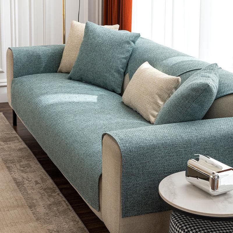 Linen Sofa Cover Solid Color Modern Living Room Anti-slip Combination Sofa Cushion Cover Universal Home Dust Protection Cover 110x160cm 1pcs