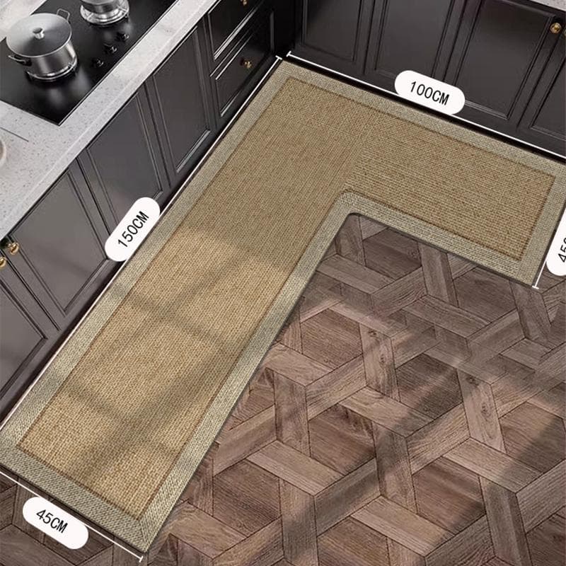 Kitchen Carpet L Shape Non-slip Floor Mat Diatom Mud Absorbent Mats Home Decoration Rug Oil Absorption Imitation Linen Carpets 90x135x45cm