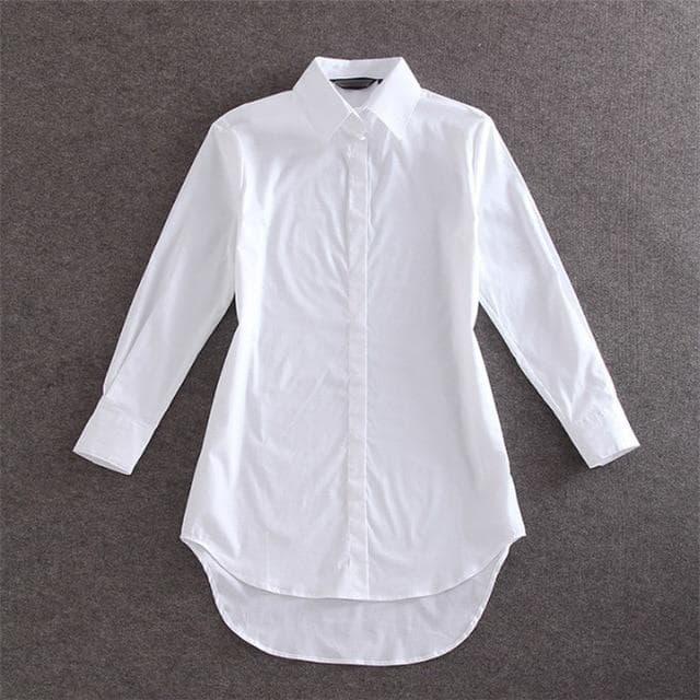 Plus Size Women Blouse Shirt Long Sleeve White Solid Loose Long Version Casual Top XXXL white