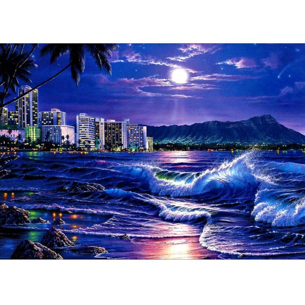 Diamond Painting Full Drill Cross Stitch Sea Water Night Diamond Embroidery Rhinestones Home Decor 20X30CM
