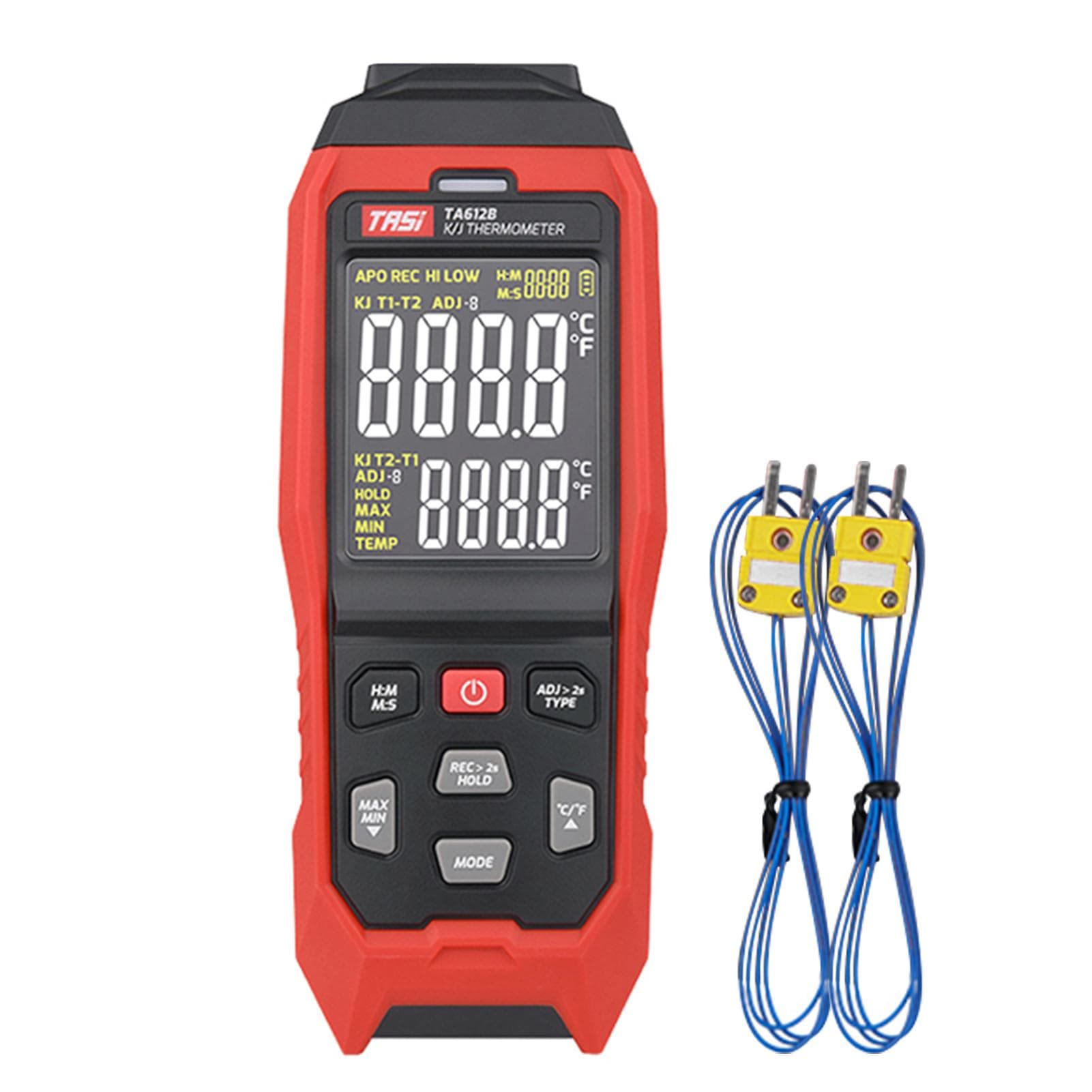 TASI TA612A Single Channel K/ J Type Thermocouple Thermometer -200~1372 celsius / -328~2501 Fahrenheit Handheld TA612B red