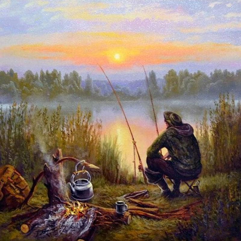 DIY Anglers 5D Full Round Diamond Embroidery Needlework Diamond Painting Cross Stitch Home Decor 50x50CM