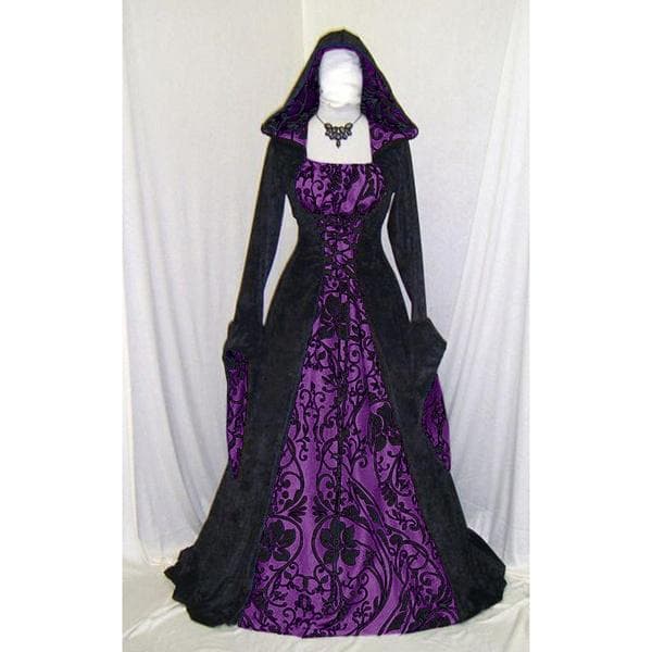 Women Gothic Maxi Dress Halloween Cosplay Dresses Retro Long Medieval Dress 4XL purple