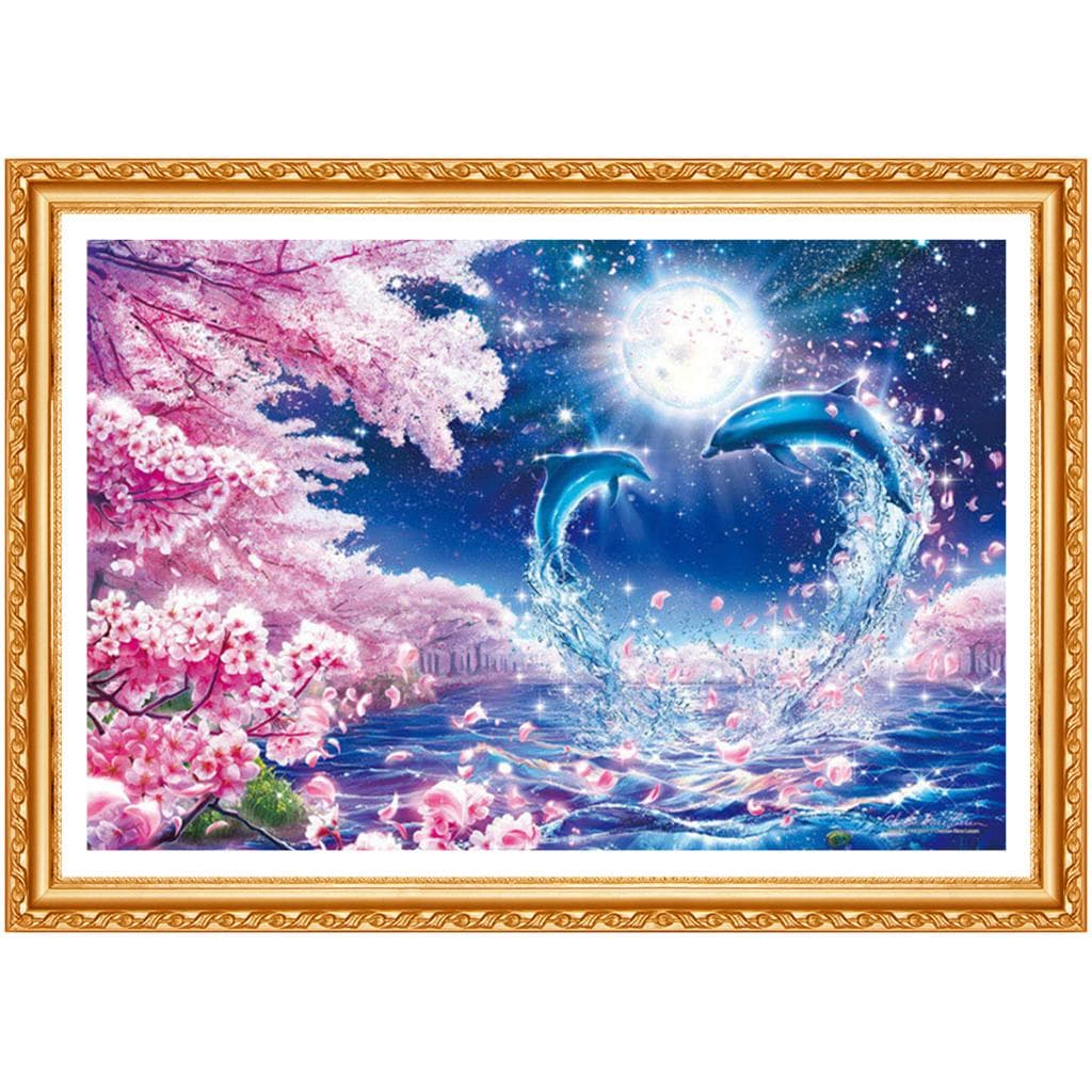 Full Round Drill 5D DIY Diamond Painting Couple Dolphin 3D Embroidery Cross Stitch Home Decor 20X30CM