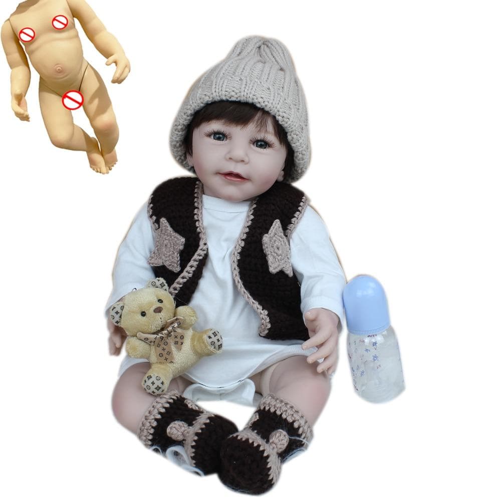 BZDOLL Full Soft Silicone Body Baby Reborn Baby Girl and Boy Dolls 22 Inch Newborn Bebe Alive Doll Toy Babies Birthday Gift Present Boy B with Glued wig