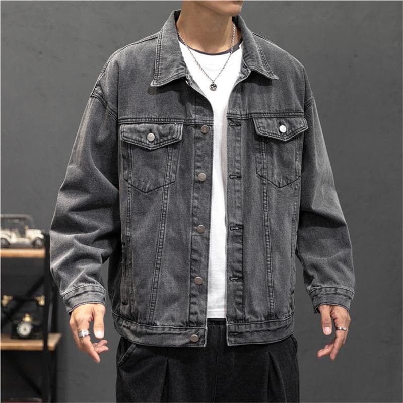 Autumn Men's Denim Loose Jacket Youth Denim Jacket XL grey