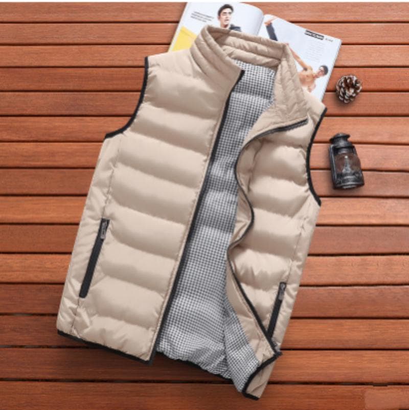 Men's Winter Stand Collar Warm Sleeveless Jacket Ultra Light White Casual Vest Men's Vest Large Size M-5xl M khaki