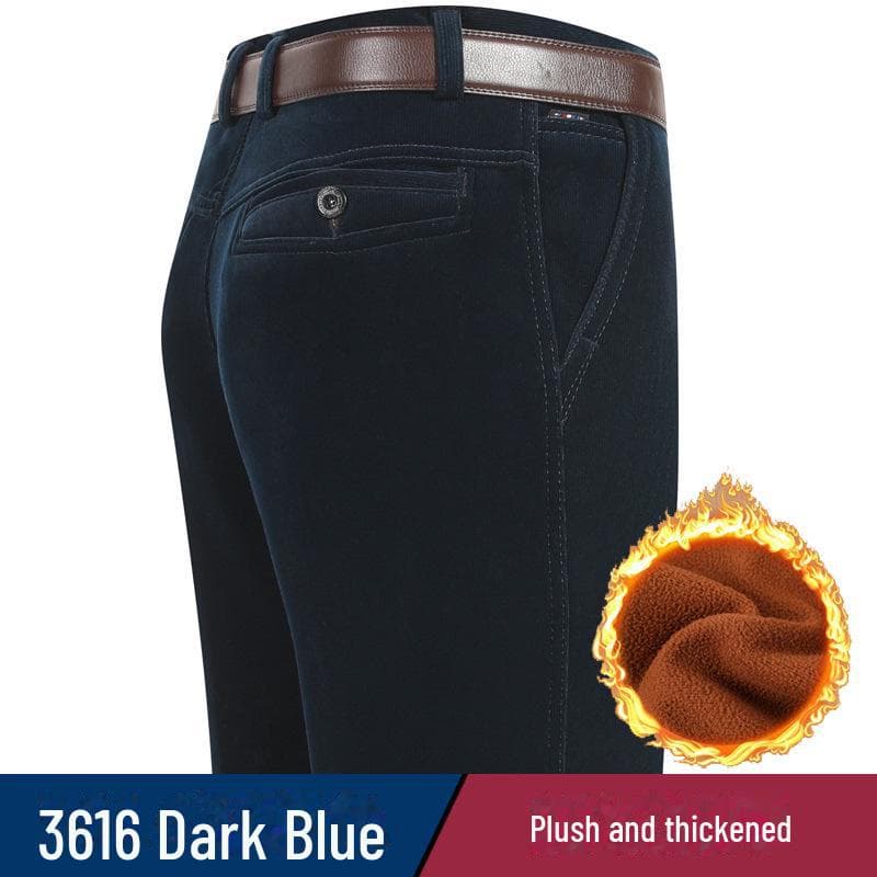Men's Stretch Corduroy Pants - Middle-Aged, Casual, Loose Fit, Plus Velvet, Thickened for All Seasons 33 (2'6")
