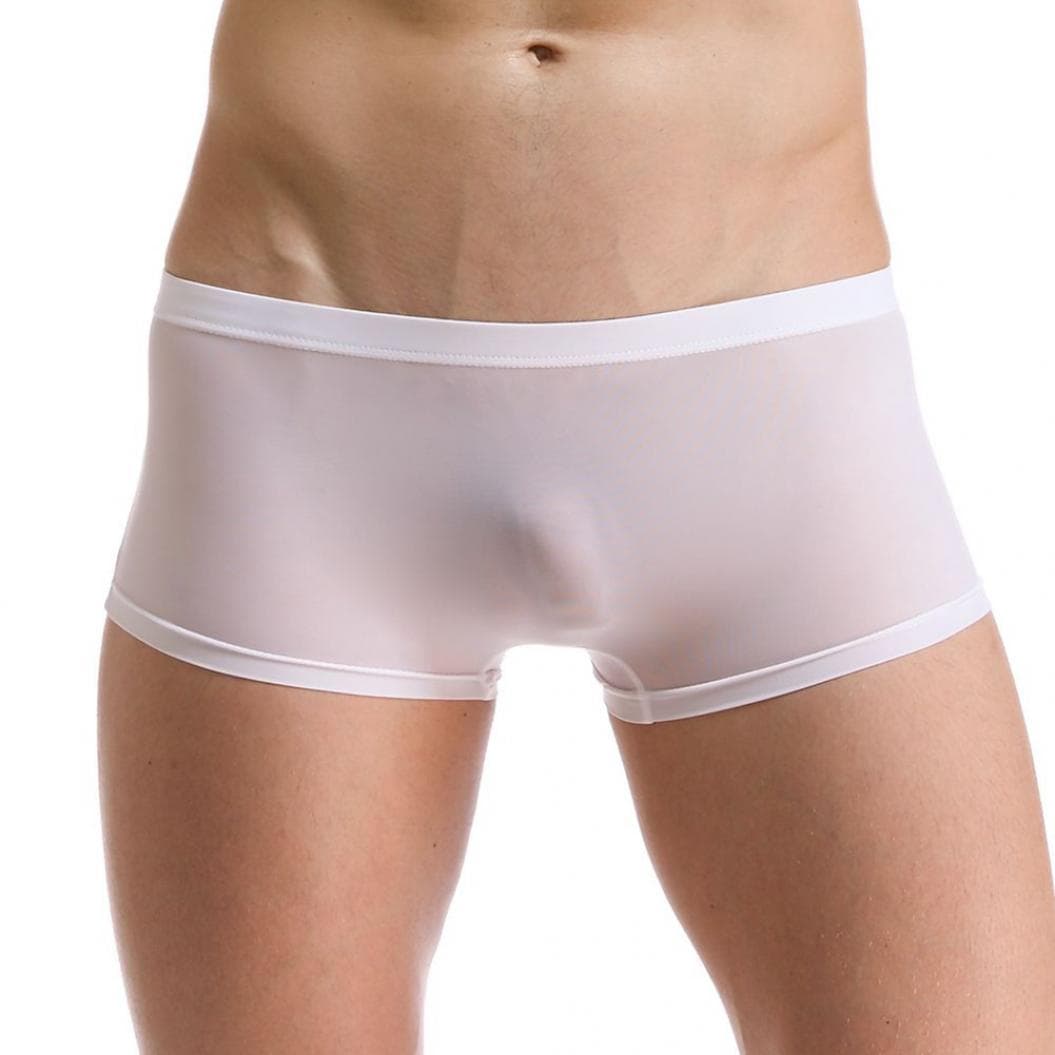 Men's Solid Color Seamless Briefs See-through U Convex Underwear Shorts XL white