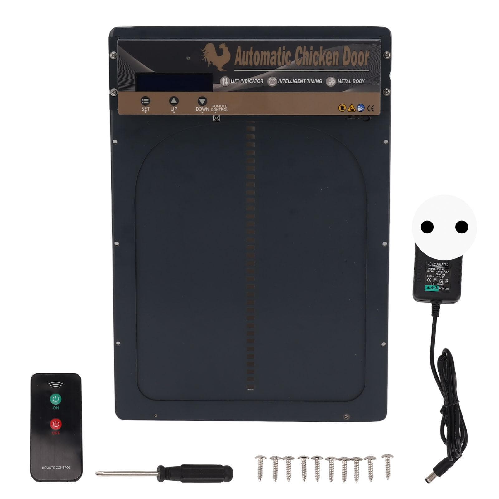 Automatic Chicken Coop Door with Light Sensor Timer Remote Control LED Screen Battery Powered Auto gray