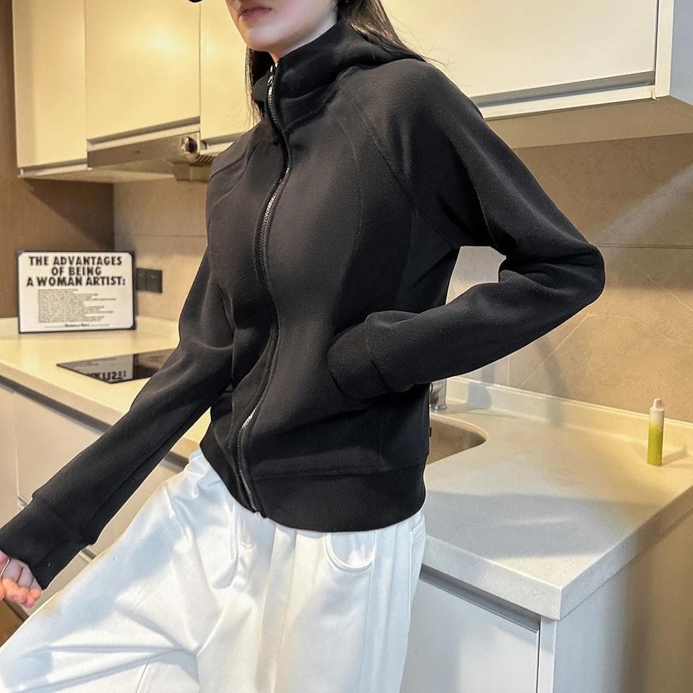 Women's Zipper Fall New Sports Sweatshirt Jacket Turtleneck Line Personalized Zipper Hoodie XL