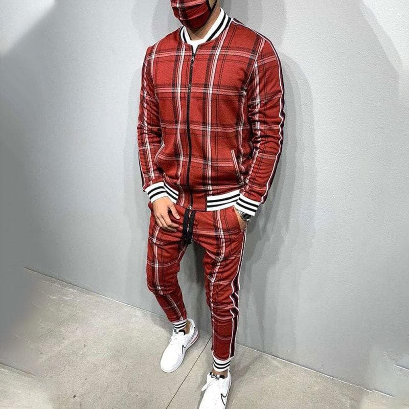 2024 Male Spring Autumn 3D Plaid Jacket Male Suit Casual Clothing Man Sets+Pants 2 Piece Sets Fashion Men's Tracksuit Sportswear L