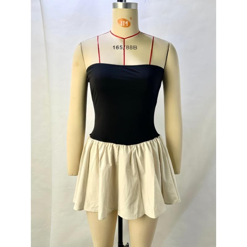 Women's Summer New Style Single Length Contrast Color Pleated Slim Skirt Suitable for Women XL black