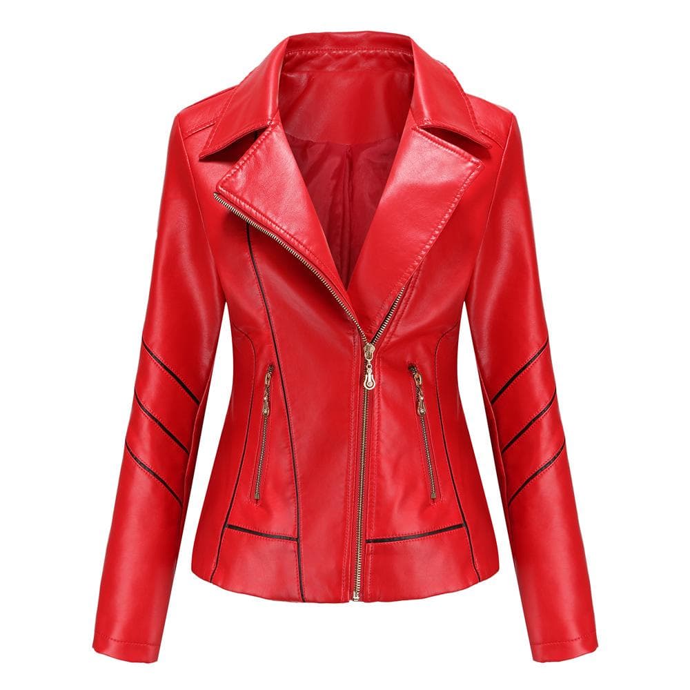 Leather Jacket Women's Thin PU Short Jacket Spring and Autumn Jacket Motorcycle Jacket Women's New Style 3XL