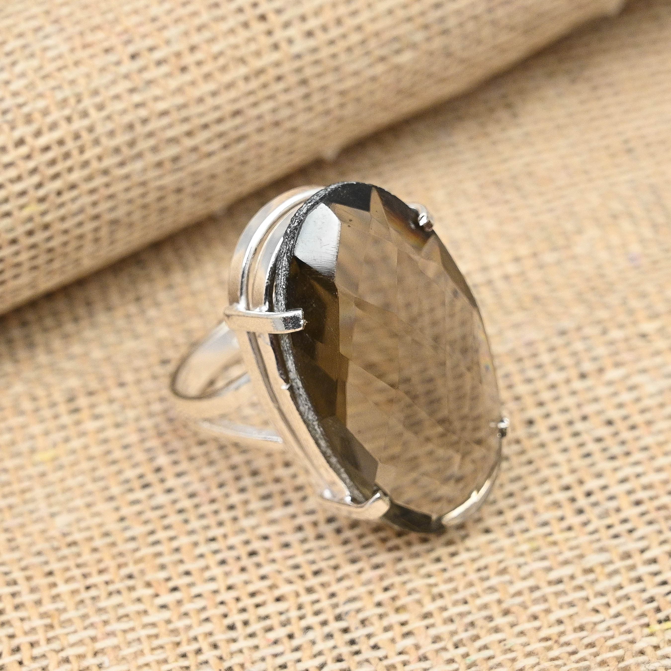 Smoky Topaz Gemstone Handmade Jewelry 925 Sterling Silver Beautiful Ring For Women 9.5 brown