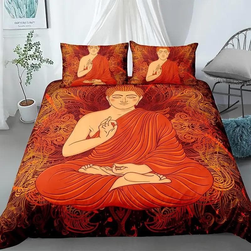 Buddha Duvet Cover Set King Size Exotic Ethnic Bohemian Bedding Set Microfiber Golden Buddha Statue Print Gorgeous Quilt Cover EU Single 135x200cm