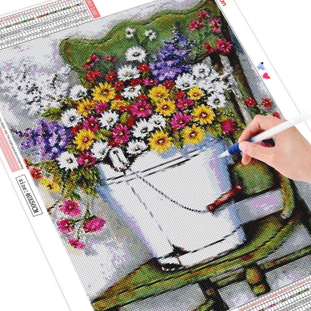 Diamonds Flower Diamond Embroidery Full Drill Round Mosaic Diamond Painting Rhinestones Home Decor 20X30CM