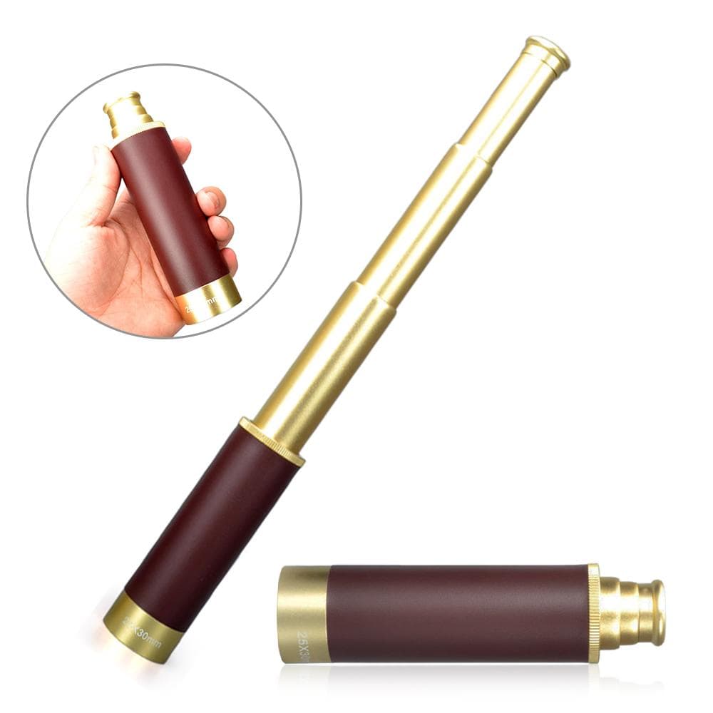 25x30 Pocket Zoomable Monocular Pirate Telescope Portable Collapsible Handheld Vintage Monocular 25x30 gold/brown