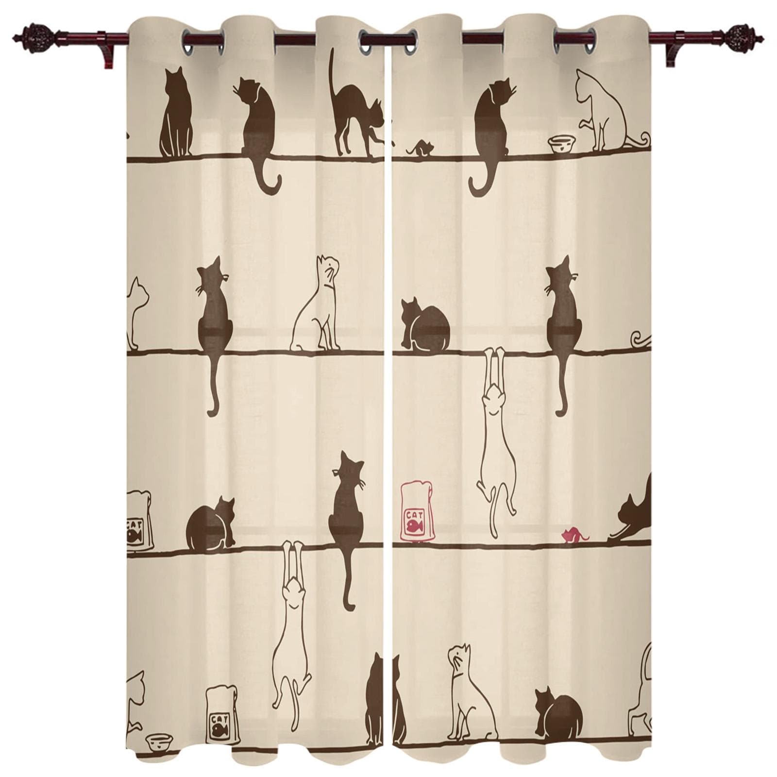The Cat Animal Black  Window Curtains Curtains for Living Room Decorative Items Living Room 135W x 60H(cm)