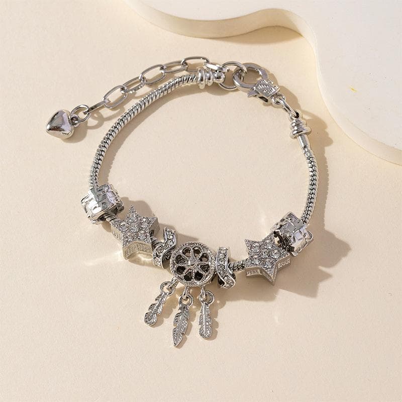 DIY Panjia Angel Wing & Star Adjustable Beaded Bracelet with Sticky Diamond Pendant