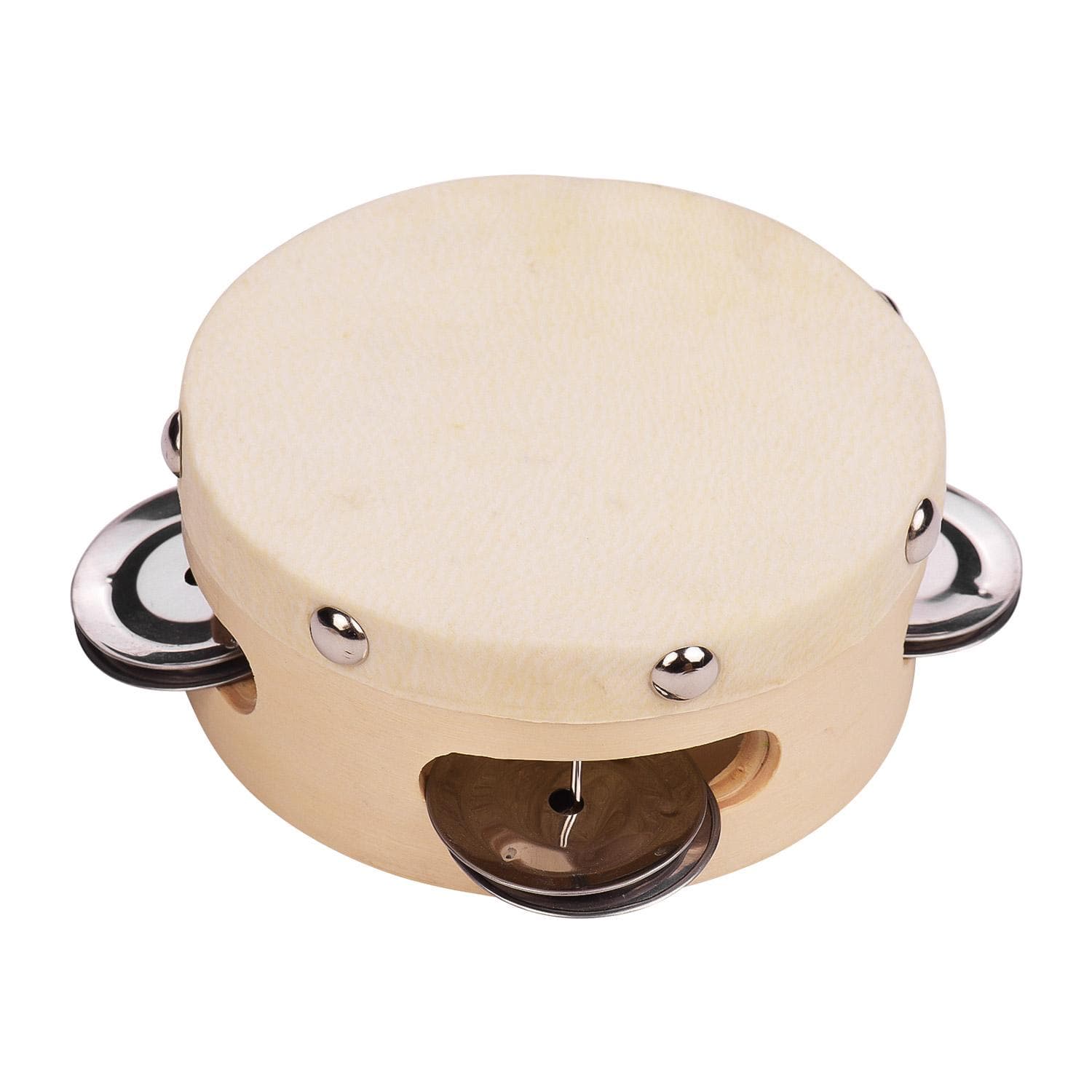 4 Inch Hand Tambourine with Metal Single Row Jingles Sheepskin Drum Skin