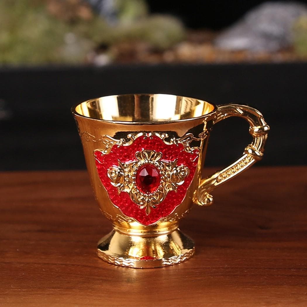 1 Pcs 30ml Retro Metal Aluminum Alloy Wine Glass Goblet Reusable Bar Dinnerware Oval Plate With Cup Red