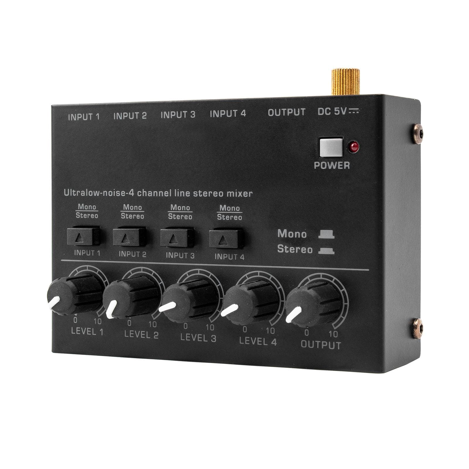 Ultra Low Noise 4 Channel Line Stereo Mixer 4 Input 1 Output DC 5V Portable Mini Audio Mixer EU Plug black