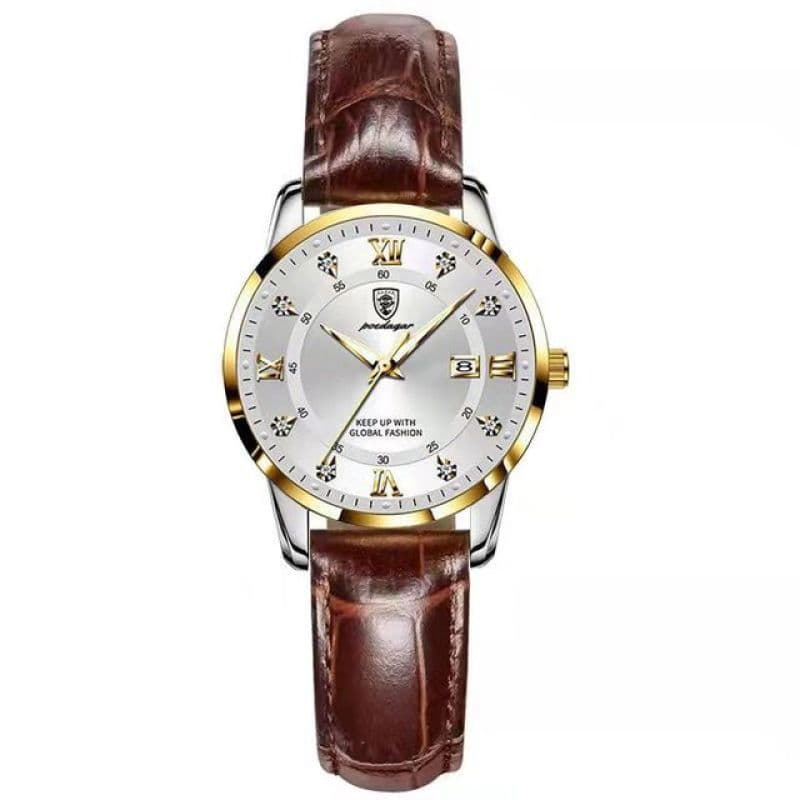 High Quality Brand Women's Watch Stainless Steel Strap Waterproof Date Business Watch Quartz Ultra Thin Sport Watch Ladies Clock brown/white