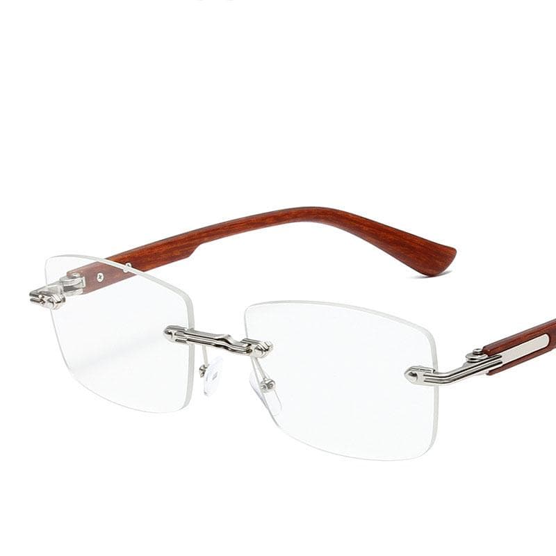 Y2K Vintage Square Rimless Sunglasses UV400 Luxury Designer Punk Metal Rivet Grain Leg Eyewear Unisex