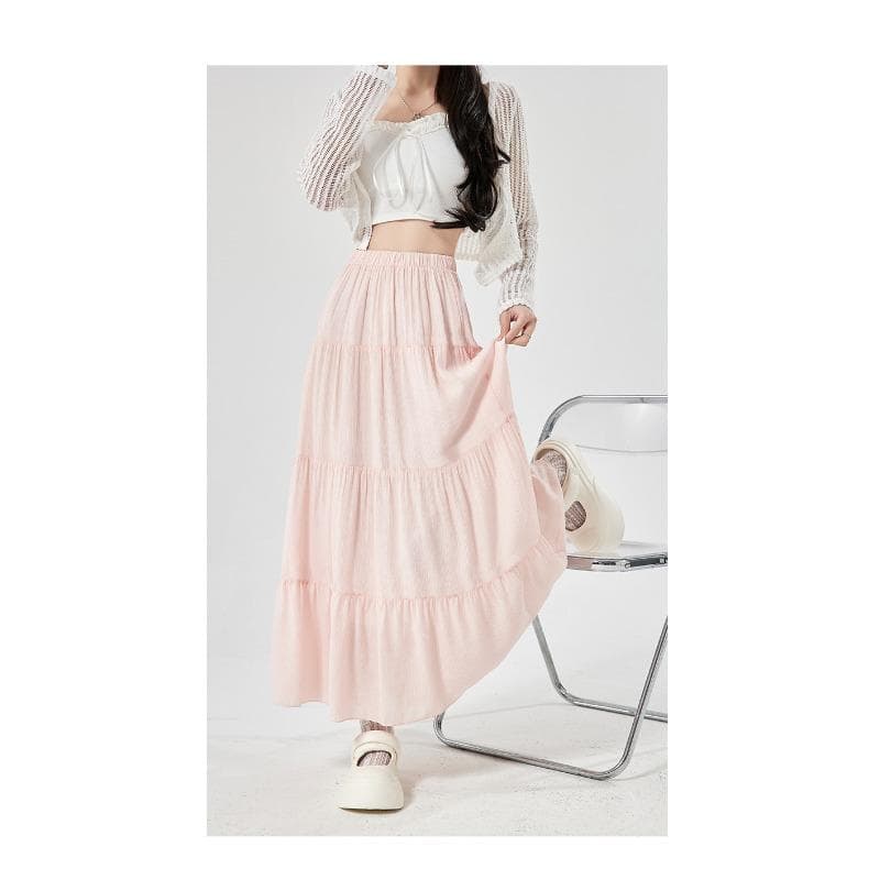 White skirt women's new high waist and thin a word summer long dress small fluffy cake skirt XL