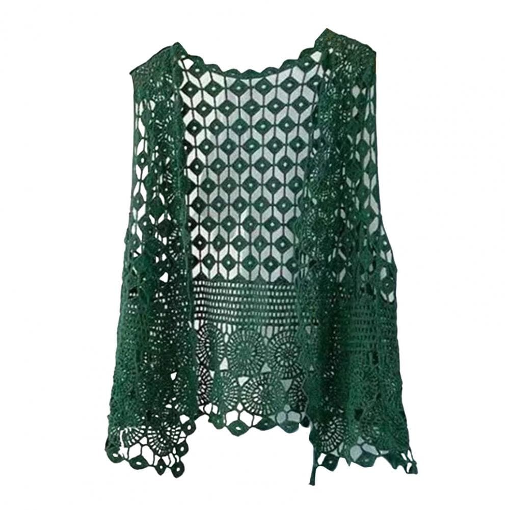Women Vest Stylish Women's Crochet Sleeveless Cardigan Lightweight Open Stitch Summer Vest Retro Knitted Outwear Coat for Daily One Size