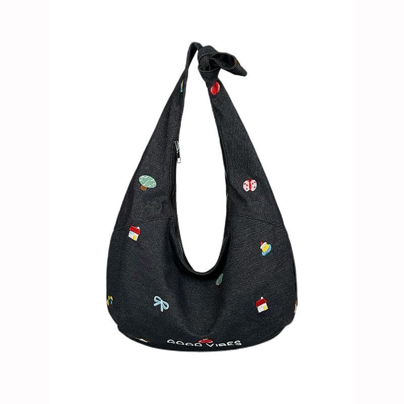 Embroidered Fabric Crossbody Bag Casual All-in-one Shoulder Bag Women's Commute Tote Bag blue