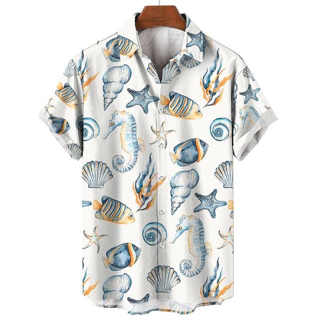 New Men's Shirts 3D Animal Print Clothes Fashion Button Short Sleeve Lapel Streetwear Shirt for Men Hawaiian Shark Blouse Tshirt XL