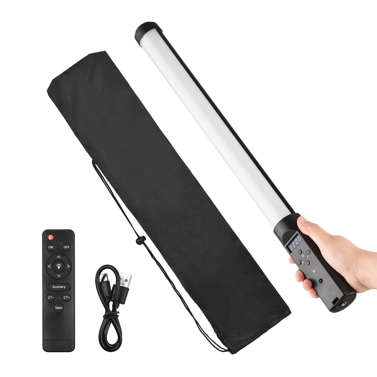 Handheld LED Video Tube Light Photography Fill-in Light Lamp 3200K-5500K Dimmable Built-in Battery black