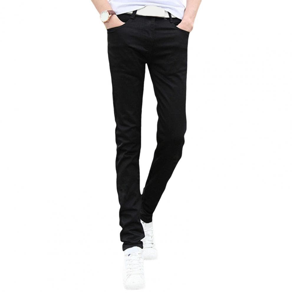 Men Jeans Summer Slim Fit Zipper Jeans Casual Thin Denim Pencil Pants High Waist Skinny Jeans for Office School Travel 29 black