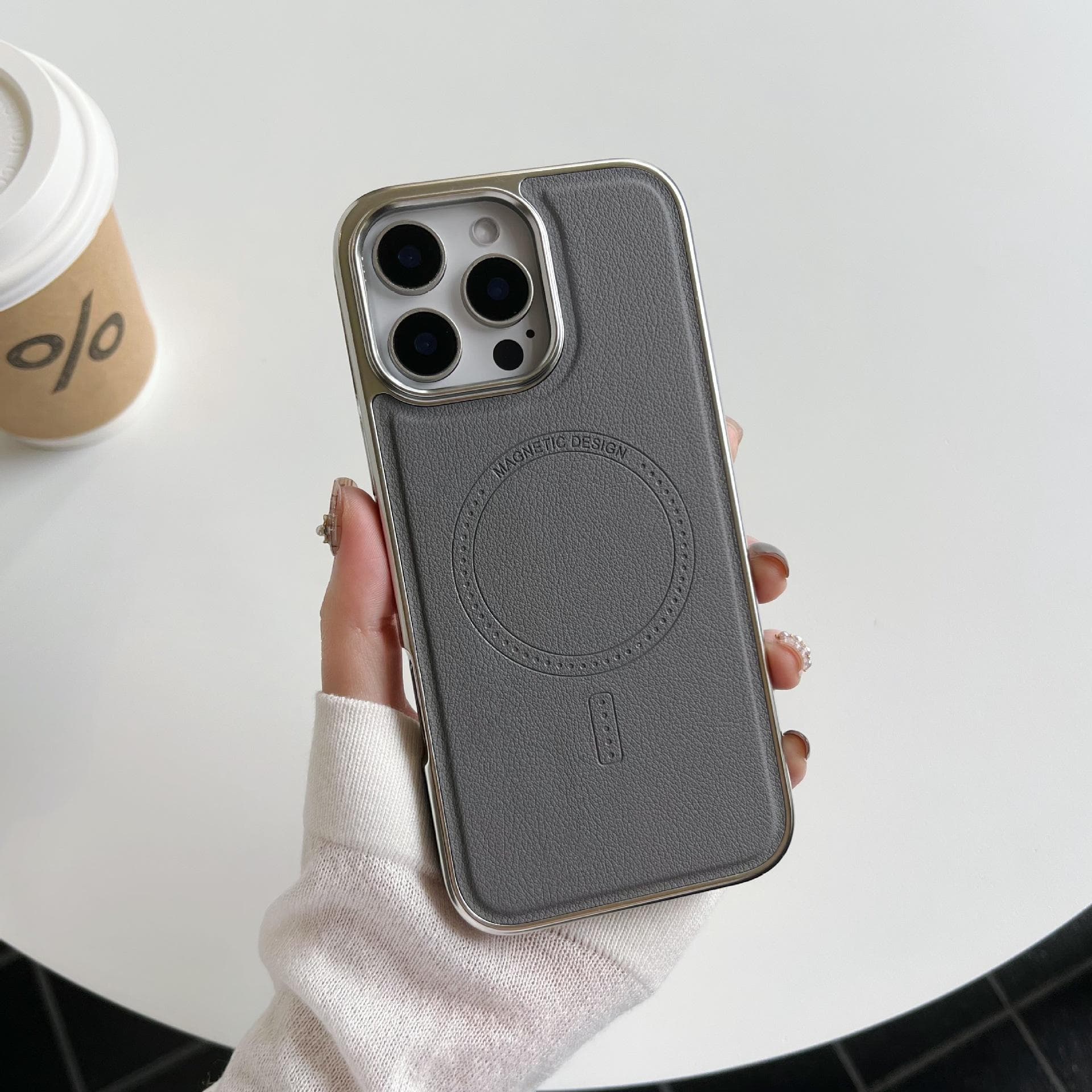 Applicable To IPhone 16 Original Color Leather Magnetic Suction Mobile Phone Case Apple 15 ProMax Electroplating 14 Anti-fall Protection Case iPhone13proMax