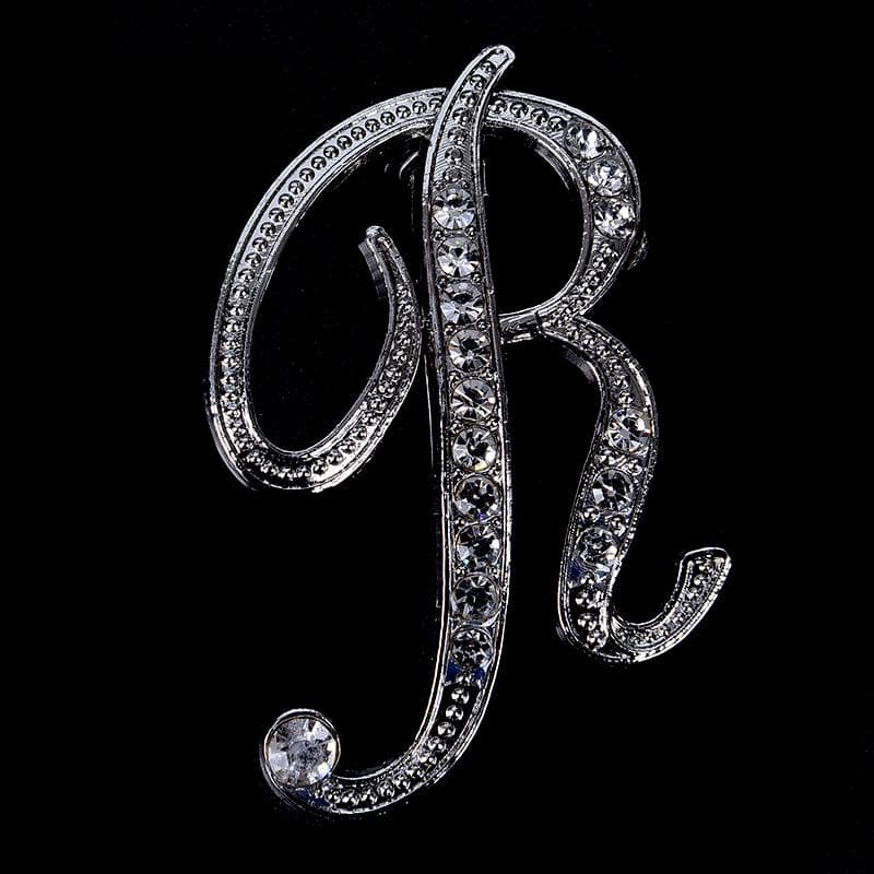 Crystal Rhinestone 26 Letters Women Collar Brooch Pin Corsage Bouquet Jewelry R