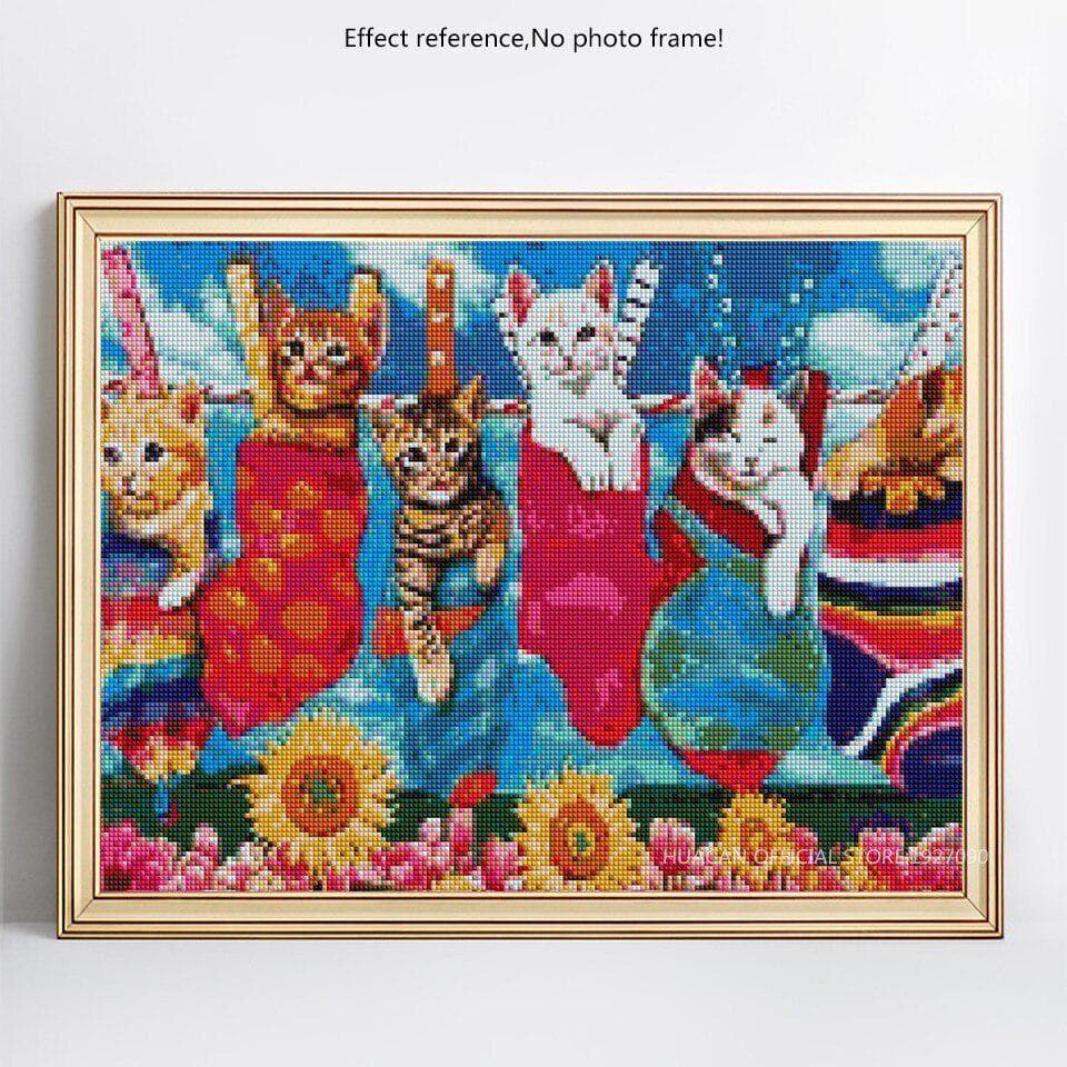 Cross Stitch Mosaic Cat 5D DIY Full Round Diamond Painting Rhinestone Diamond Embroidery 20X30CM