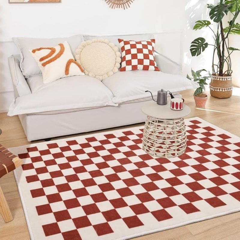 Checkered Rug Square Washable Rug for Home Decor Area Rug with Non-Slip Mat Checkered Carpet for Living Room Bedroom Kitchen 120 x160cm