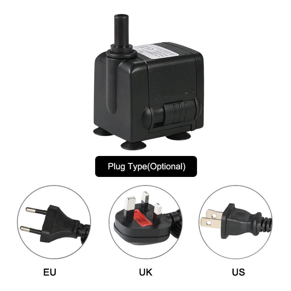 450L/H 6W Submersible Water Pump Mini Fountain Adjustable Flow w/ 2 Nozzles UK Plug