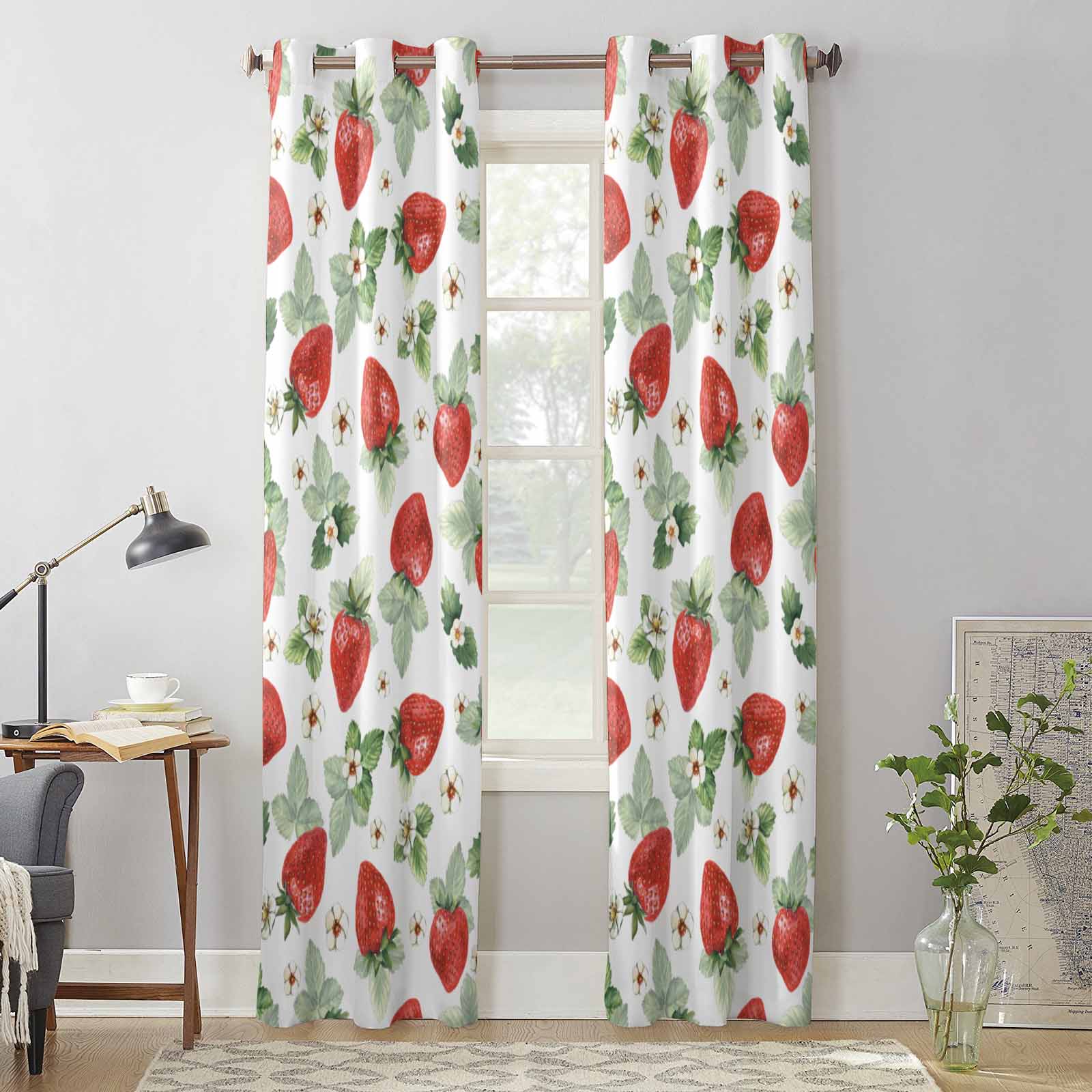 Summer Fruit Strawberry Flower Window Curtains for Living Room Luxury Bedroom Curtain Kitchen Blinds Drapes Curtains 135W x 60H(cm) x1