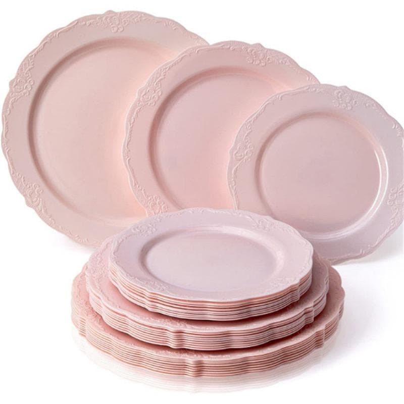 Pink French Lace Plastic Dinner Disposable Color Hard Plates Party Dessert Plates Disc Steak Plates 26cm pink
