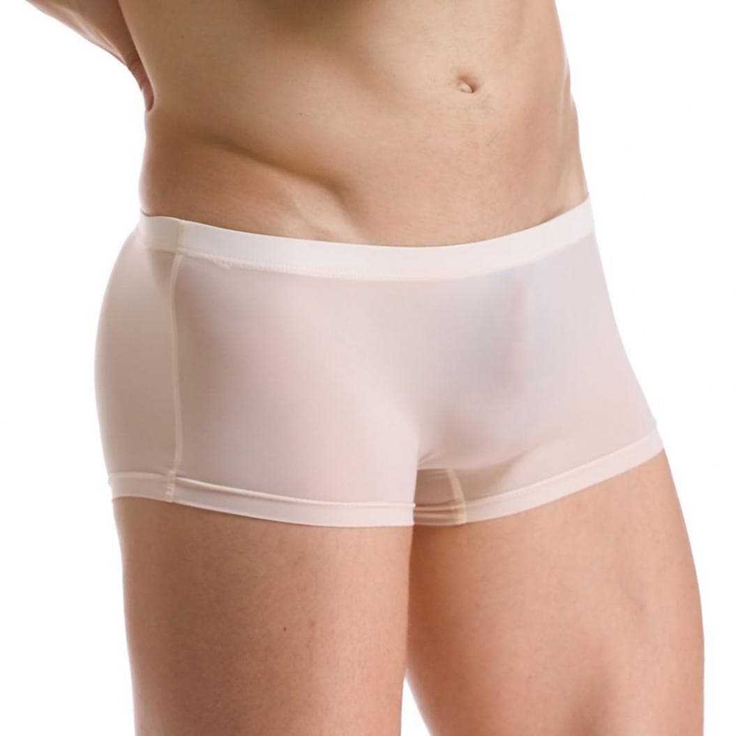 Men's Solid Color Seamless Briefs See-through U Convex Underwear Shorts M beige