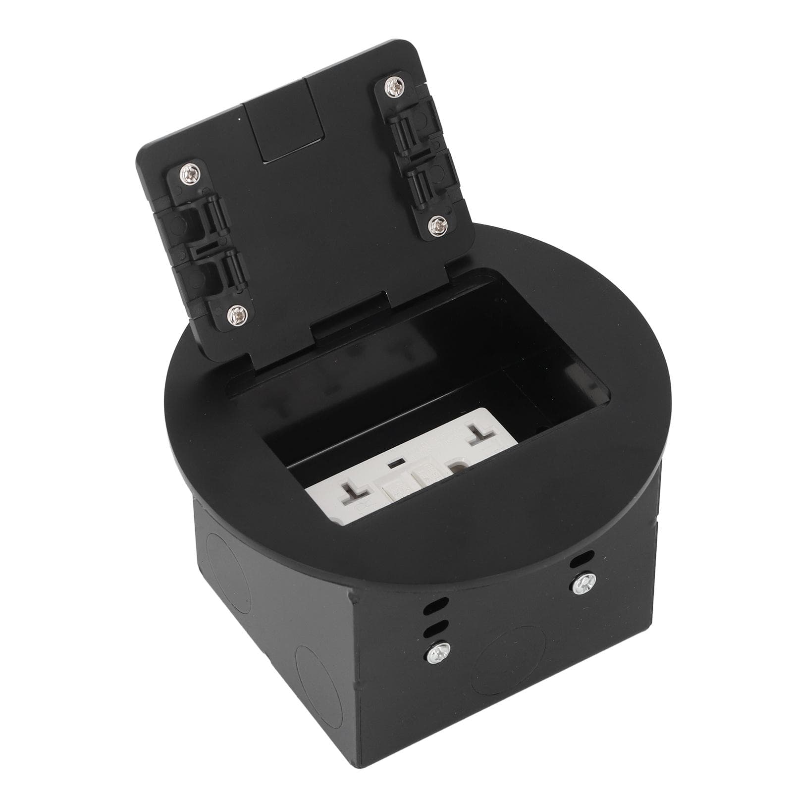 Electrical Outlet Box Kit Stainless Steel Round Recessed Floor Receptacle Dual 3 Prong Standard