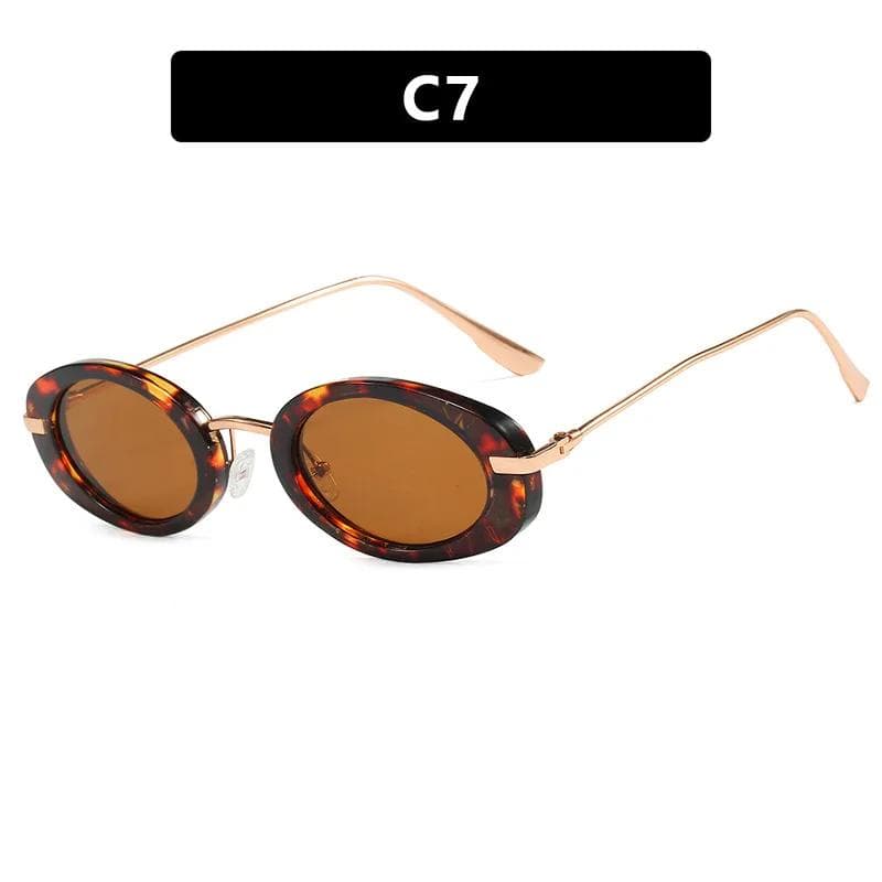 New Metal Punk Oval Sunglasses Fashion Women Men Luxury Brand Leopard Sun Glasses Female Retro Beach UV400