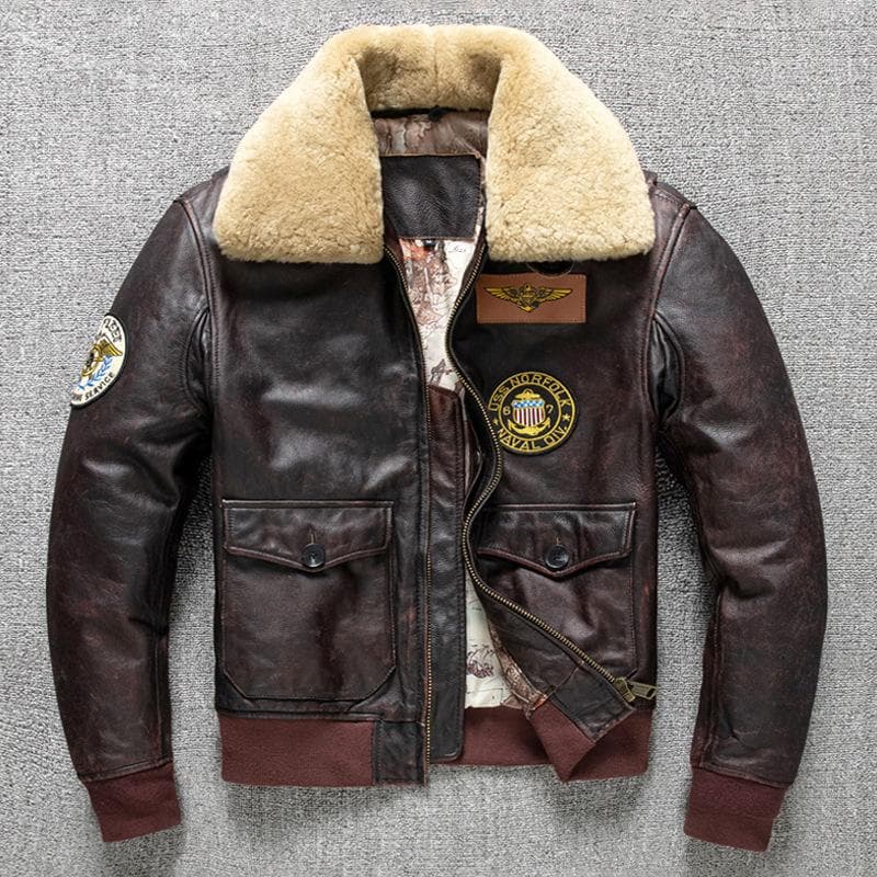 First Layer Cowhide Genuine Leather Leather Jacket Men's Pilot Cotton Lapel Air Force Flight Suit Large Size Jacket M