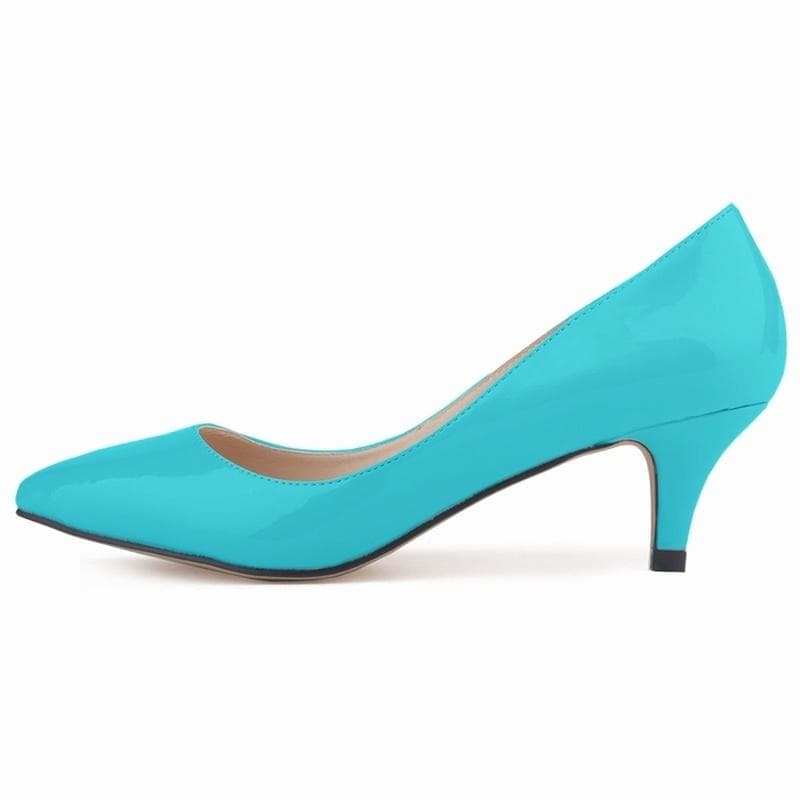 Classic Sexy Pointed Low Med Kitten Heels Women Pumps Shoes Spring Brand Design Wedding Dress 36 sky blue
