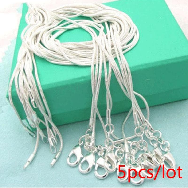 925 Sterling Silver 5 pieces 40-75cm 1.2mm Snake Chain Necklace Fashion Jewelry 45cm