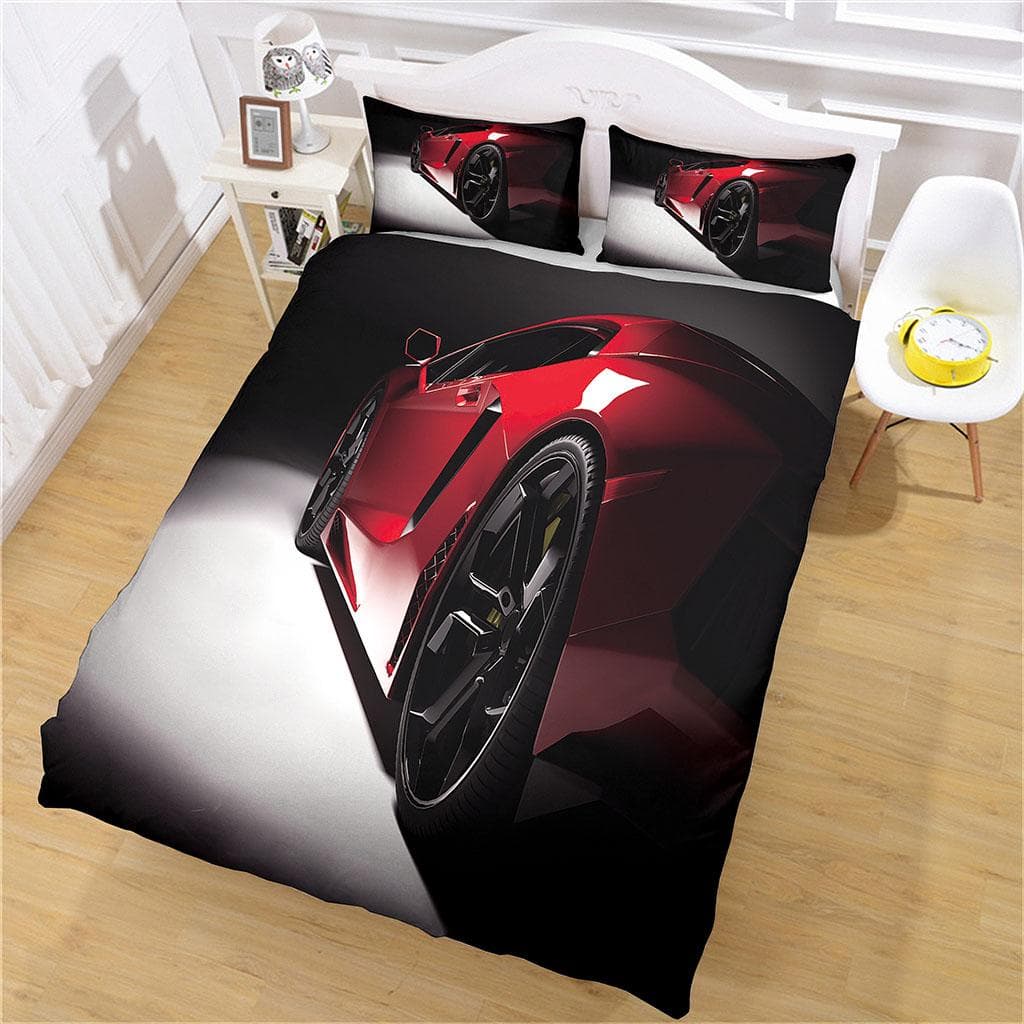 King Queen Duvet Cover Supercar 3D Single Person Double Quilt Cover Polyester Bedding Set For Kids Teens Adults With Pillowcase W135xL200cm